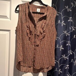 CAbi Women's Ruffled Sleeveless Top - Brown Floral